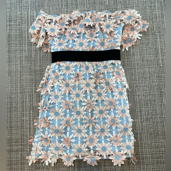 knee length dresses for ladies Black Crepe 3D Flower Mini Dress – self-portrait-US main image 1